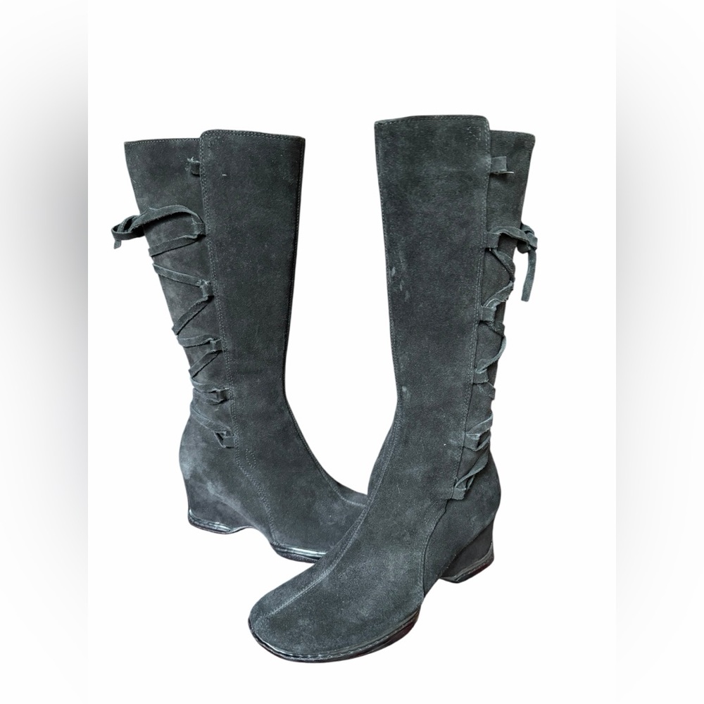Sofft Women’s Modena Tall Black Suede Knee High Wedge Boots Size 8